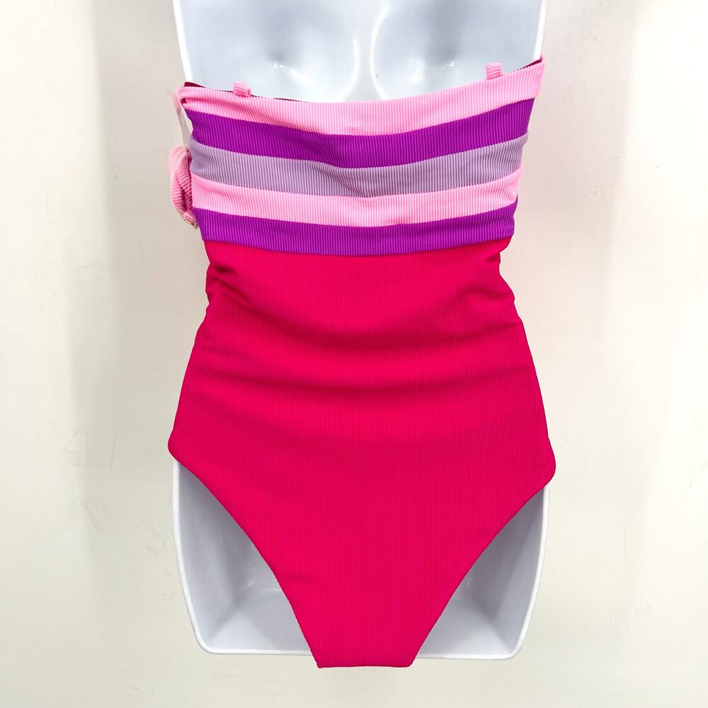 BEACH RIOT Jessa Bandeau One Piece Swimsuit Small Pink Raspberry Colorblock NWT - Picture 6 of 12